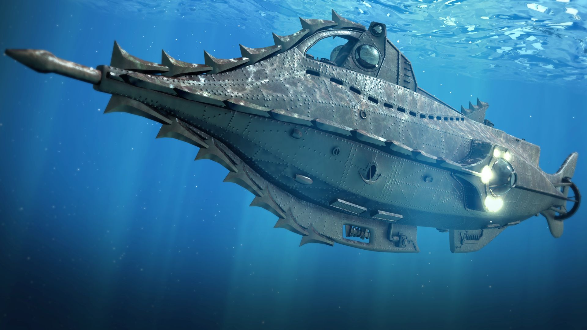 The Nautilus submarine in Disney’s 20,000 Leagues Under the Sea (1954) exploring the ocean depths